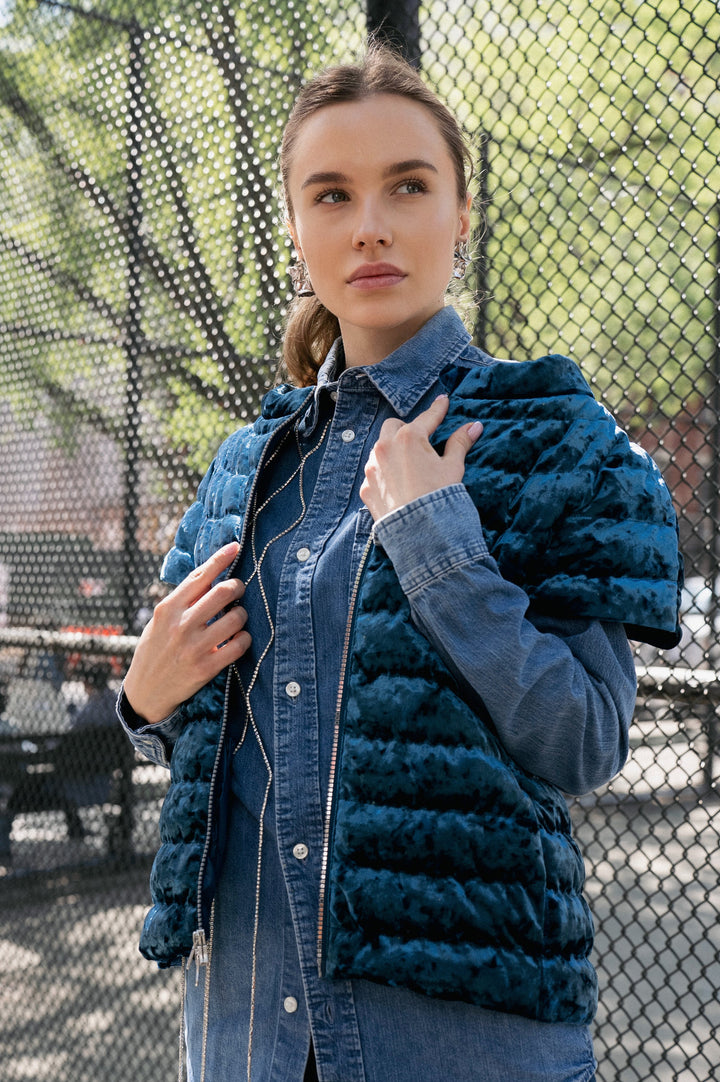 The St Ives | Velour | Down Vest | Indigo