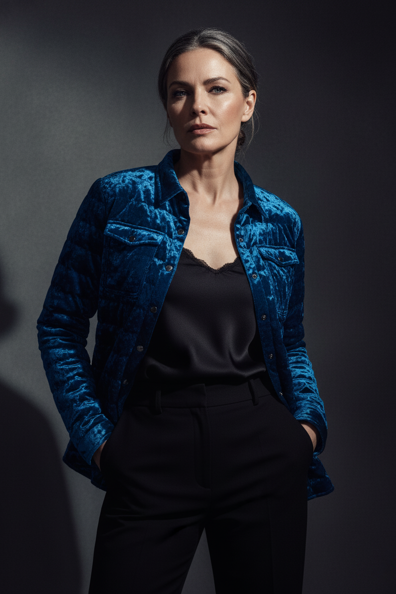 The Harrow Velour | Down Shirt | Indigo