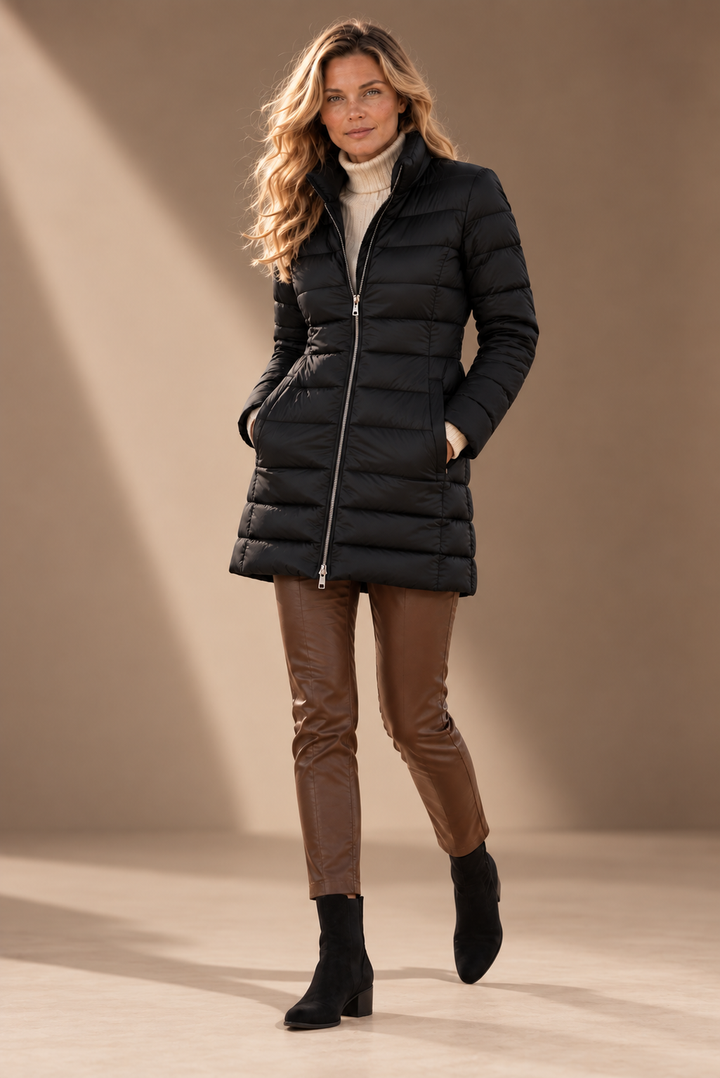 The Dorchester | Down Coat with Chunky Zipper | Midnight Black