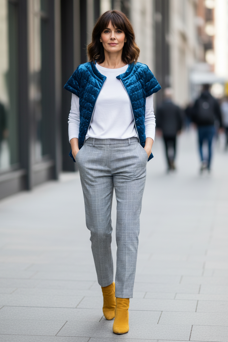 The St Ives | Velour | Down Vest | Indigo