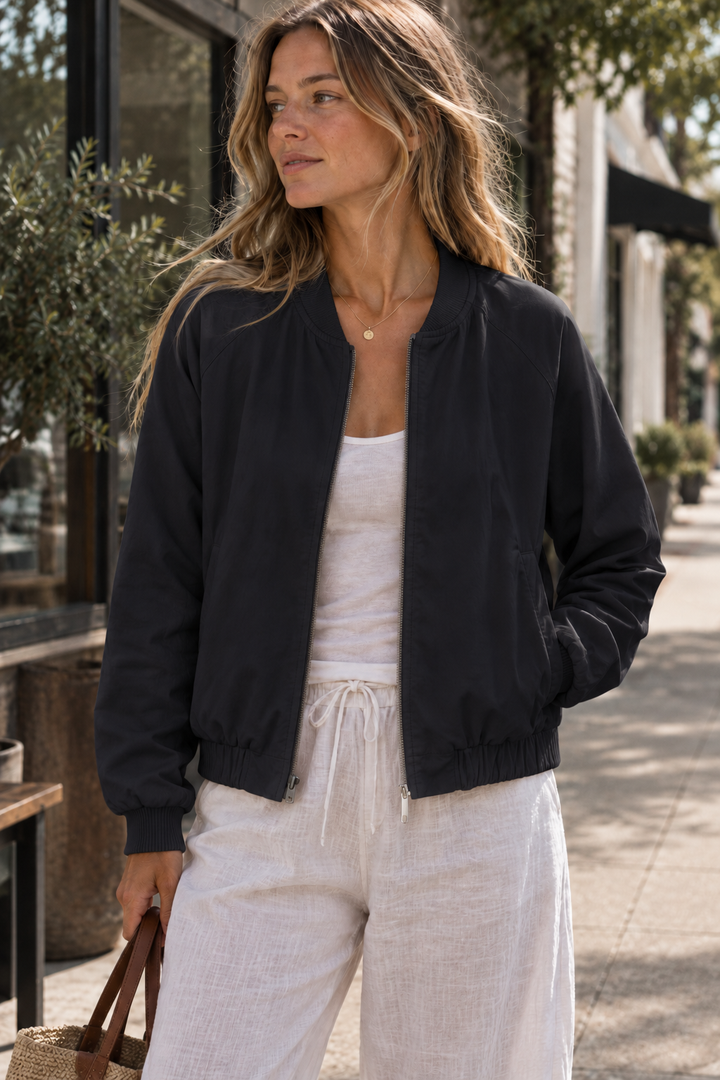 The Abby | Recycled &amp; Reversible Bomber | Black / Ecru - Cotes of London