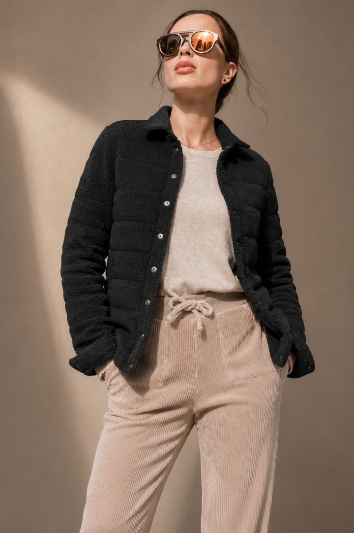 The Harrow Bouclé | Down Shirt | Midnight Black - Cotes of London