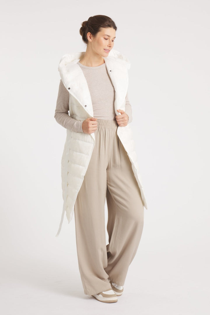 The Camden | Long Hooded Down Vest | Ivory - Cotes of London