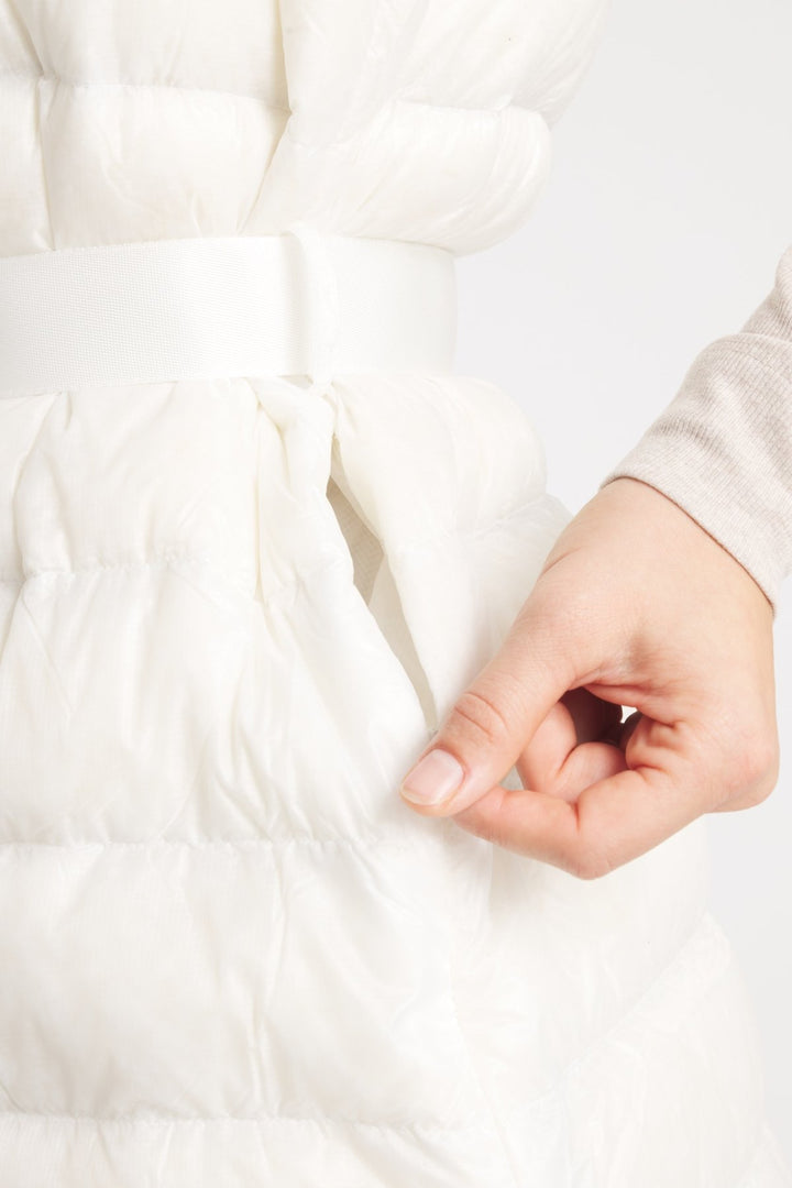 The Camden | Long Hooded Down Vest | Ivory - Cotes of London