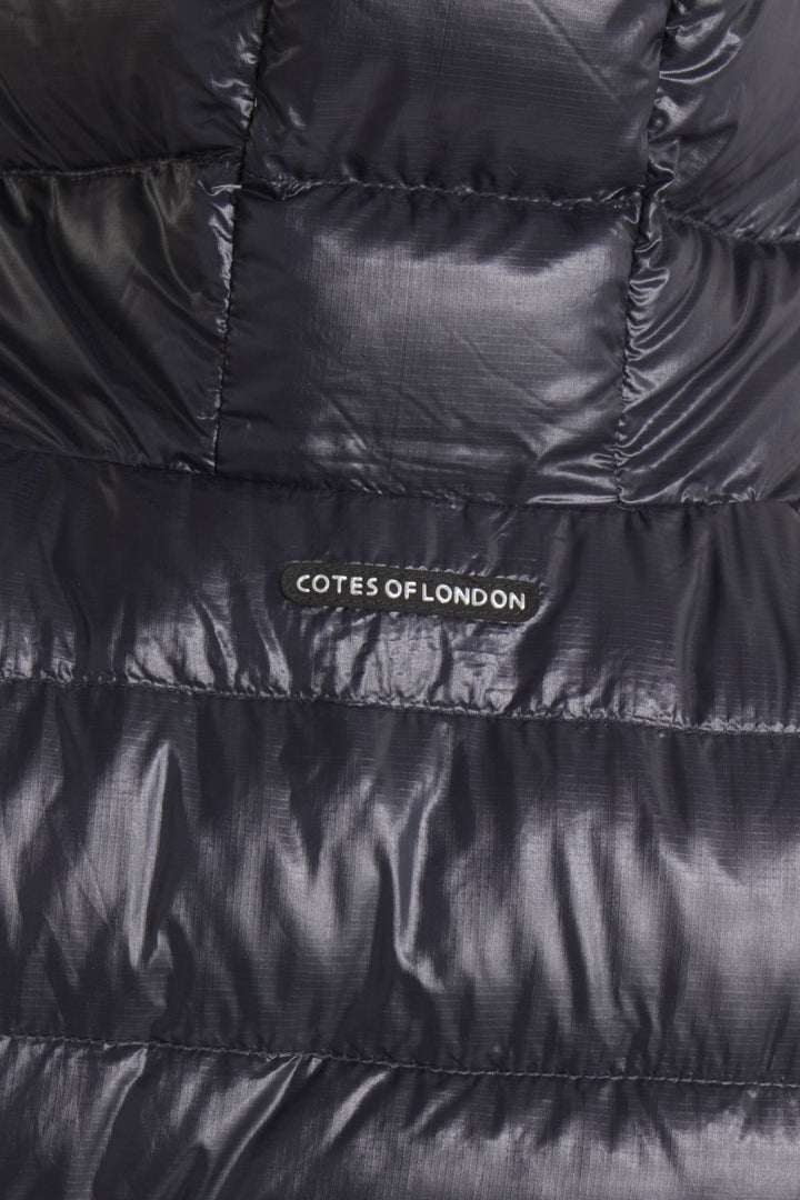 The Camden | Long Hooded Down Vest | Midnight Black - Cotes of London