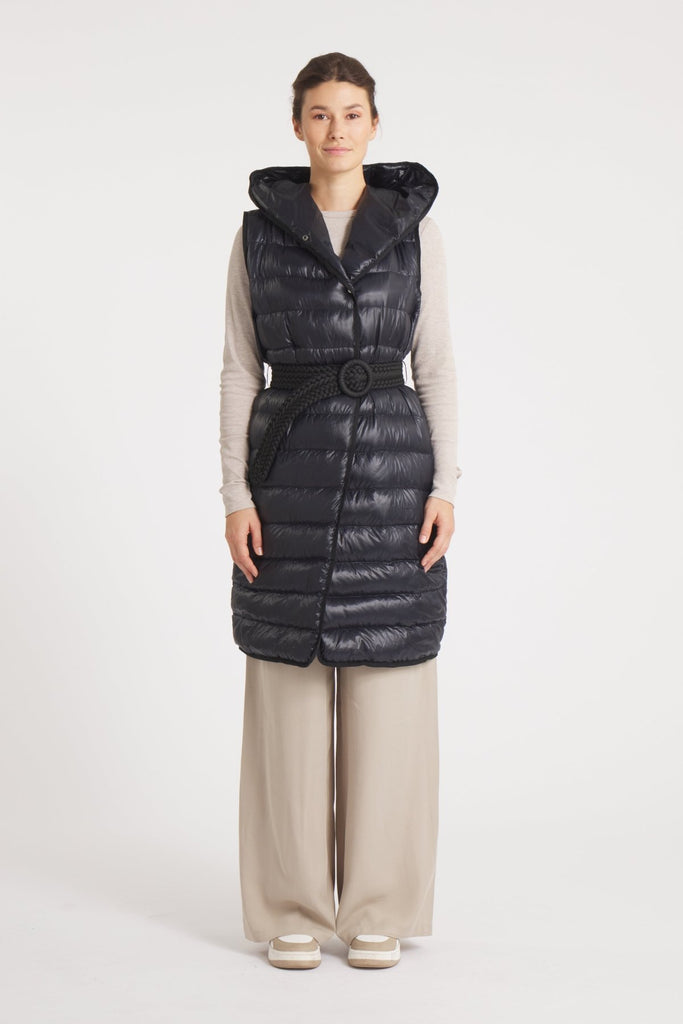 The Camden | Long Hooded Down Vest | Midnight Black – Cotes of London