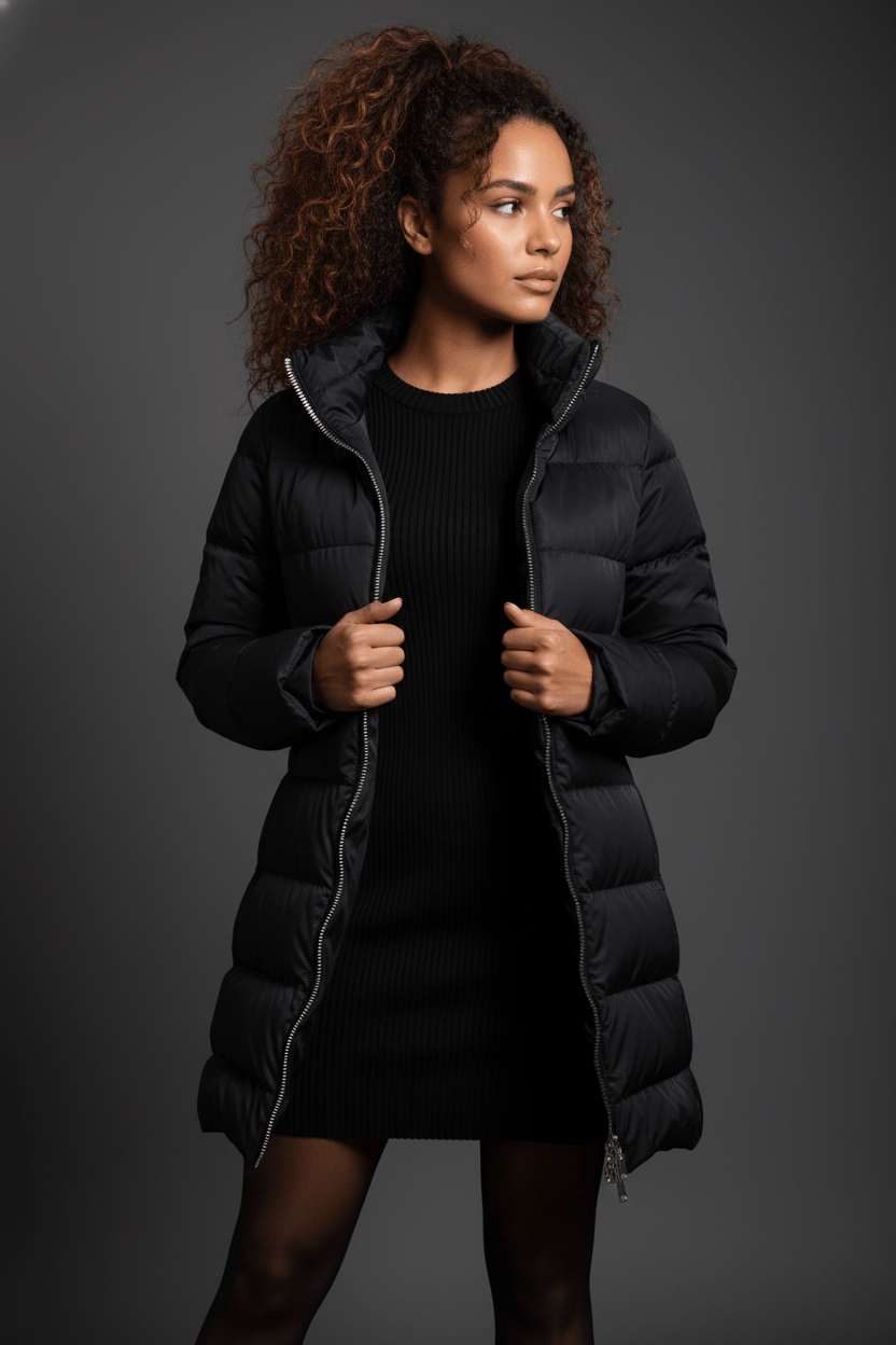 The Dorchester | Down Coat with Chunky Zipper | Midnight Black - Cotes of London