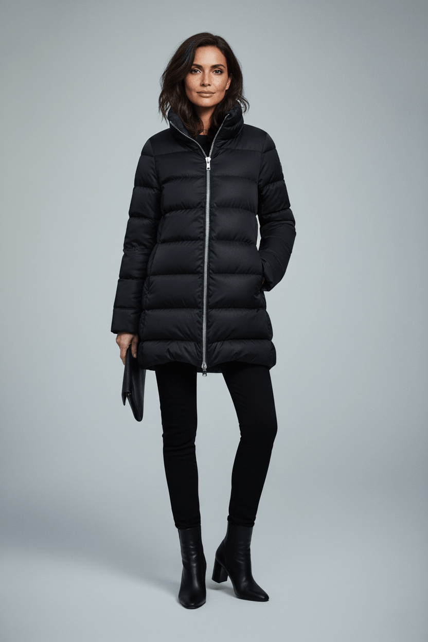 The Dorchester | Down Coat with Chunky Zipper | Midnight Black - Cotes of London