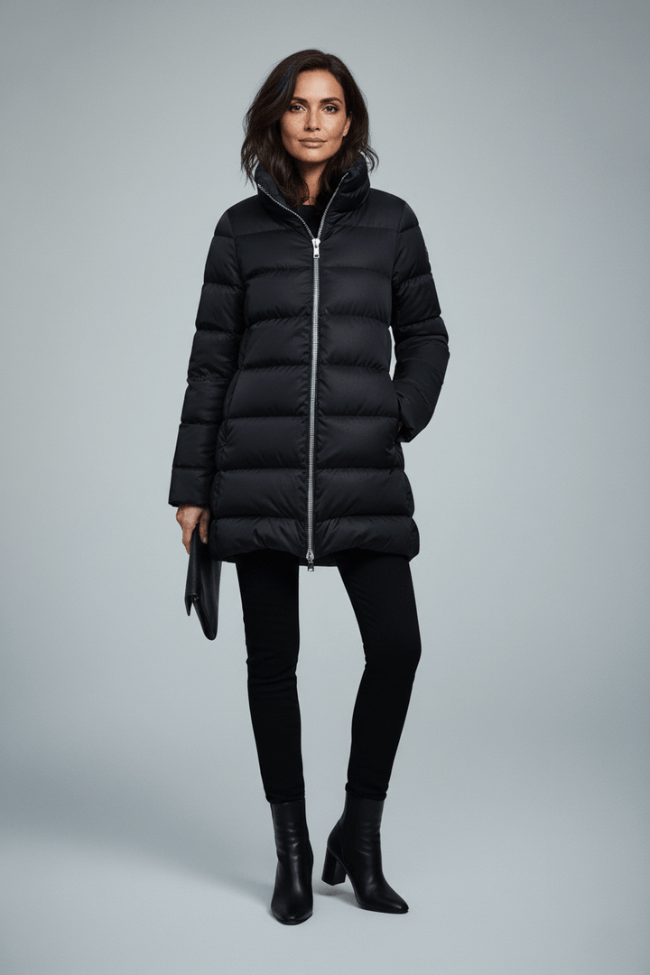 The Dorchester | Down Coat with Chunky Zipper | Midnight Black - Cotes of London