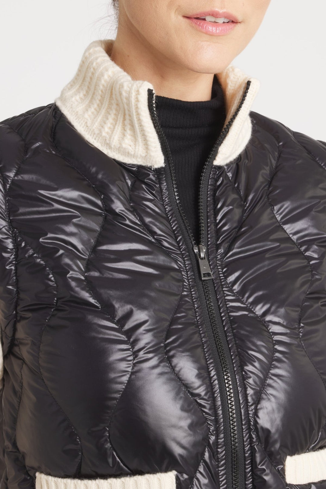 The Hyde | Quilted Down / Wool Jacket | Midnight Black / Beige - Cotes of London