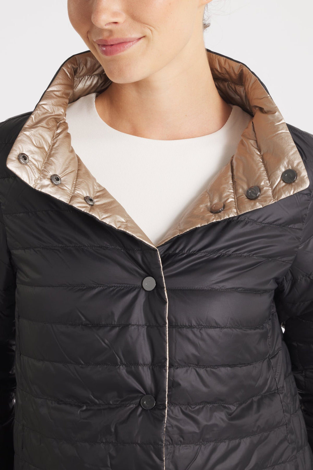 The Knightsbridge | Lightweight 2 in 1 Reversible Down Coat | Matte Black / Metallic Gold - Cotes of London