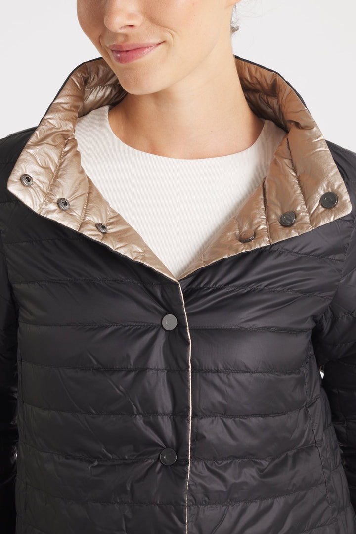 The Knightsbridge | Lightweight 2 in 1 Reversible Down Coat | Matte Black / Metallic Gold - Cotes of London
