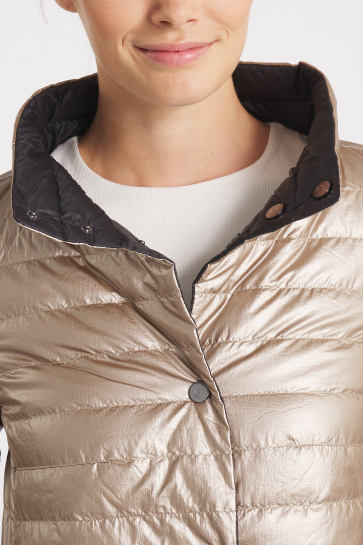 The Knightsbridge | Lightweight 2 in 1 Reversible Down Coat | Matte Black / Metallic Gold - Cotes of London