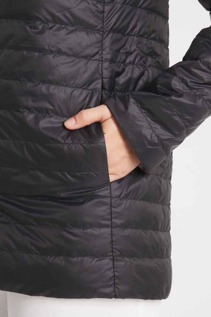 The Knightsbridge | Lightweight 2 in 1 Reversible Down Coat | Matte Black / Metallic Gold - Cotes of London