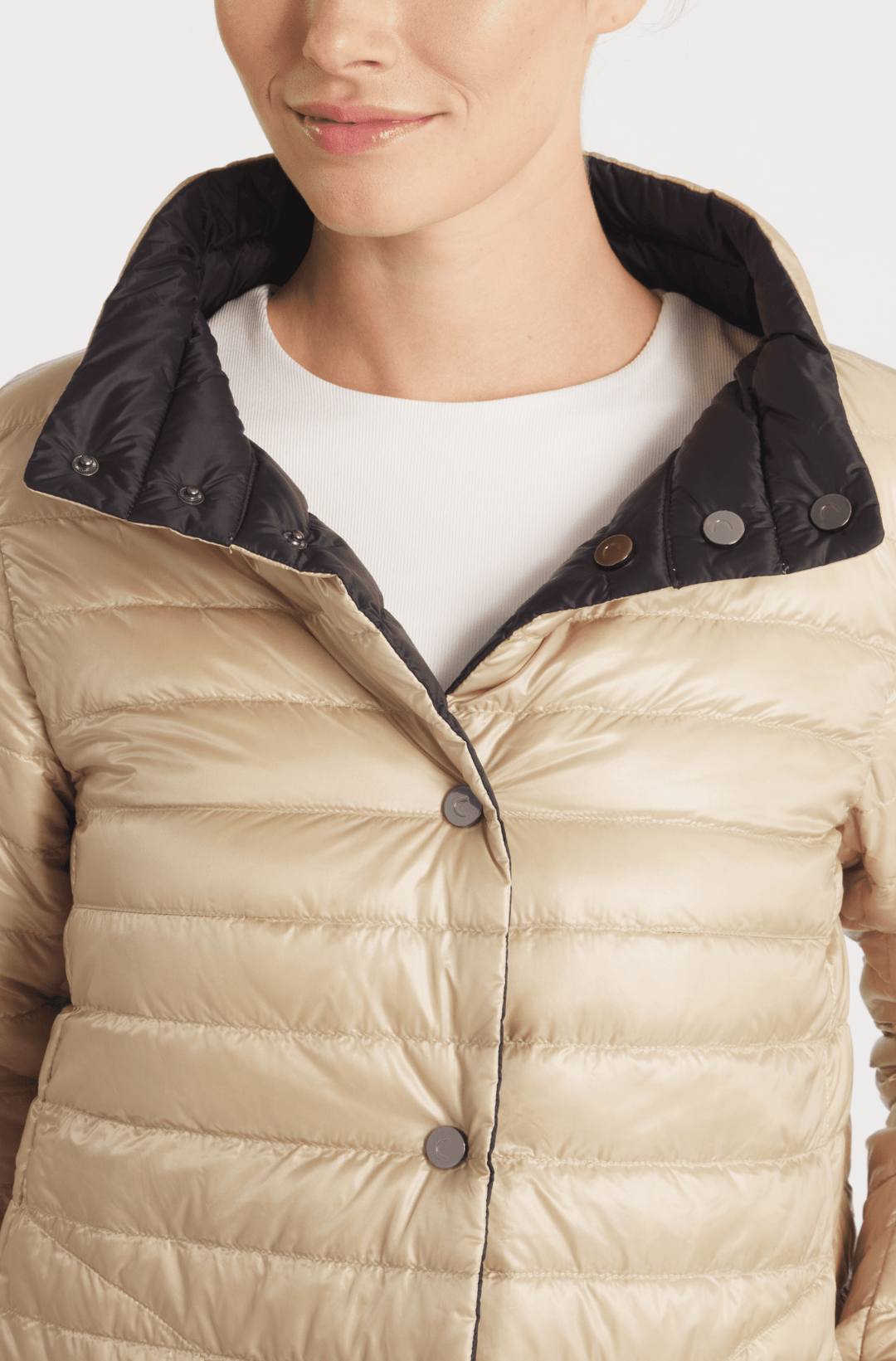 The Knightsbridge | Lightweight 2 in 1 Reversible Down Coat | Matte Black / Taupe - Cotes of London