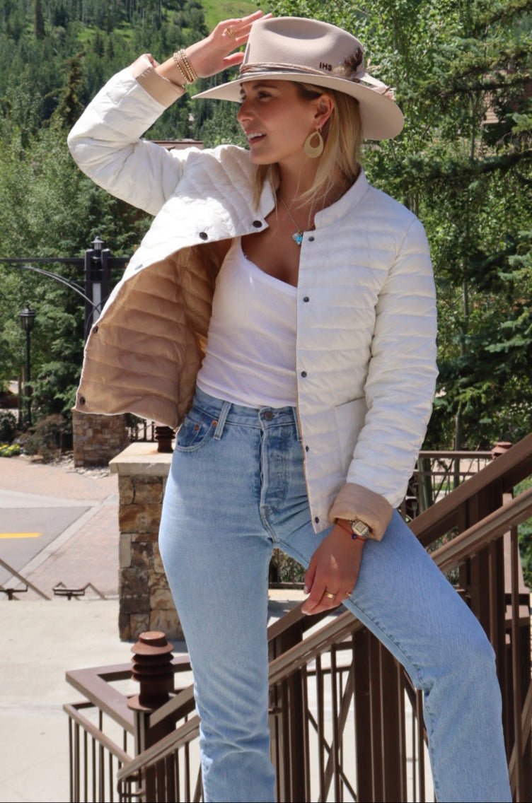 The Leicester in Matte | 2 in 1 Reversible Down Jacket | Camel / Ivory - Cotes of London