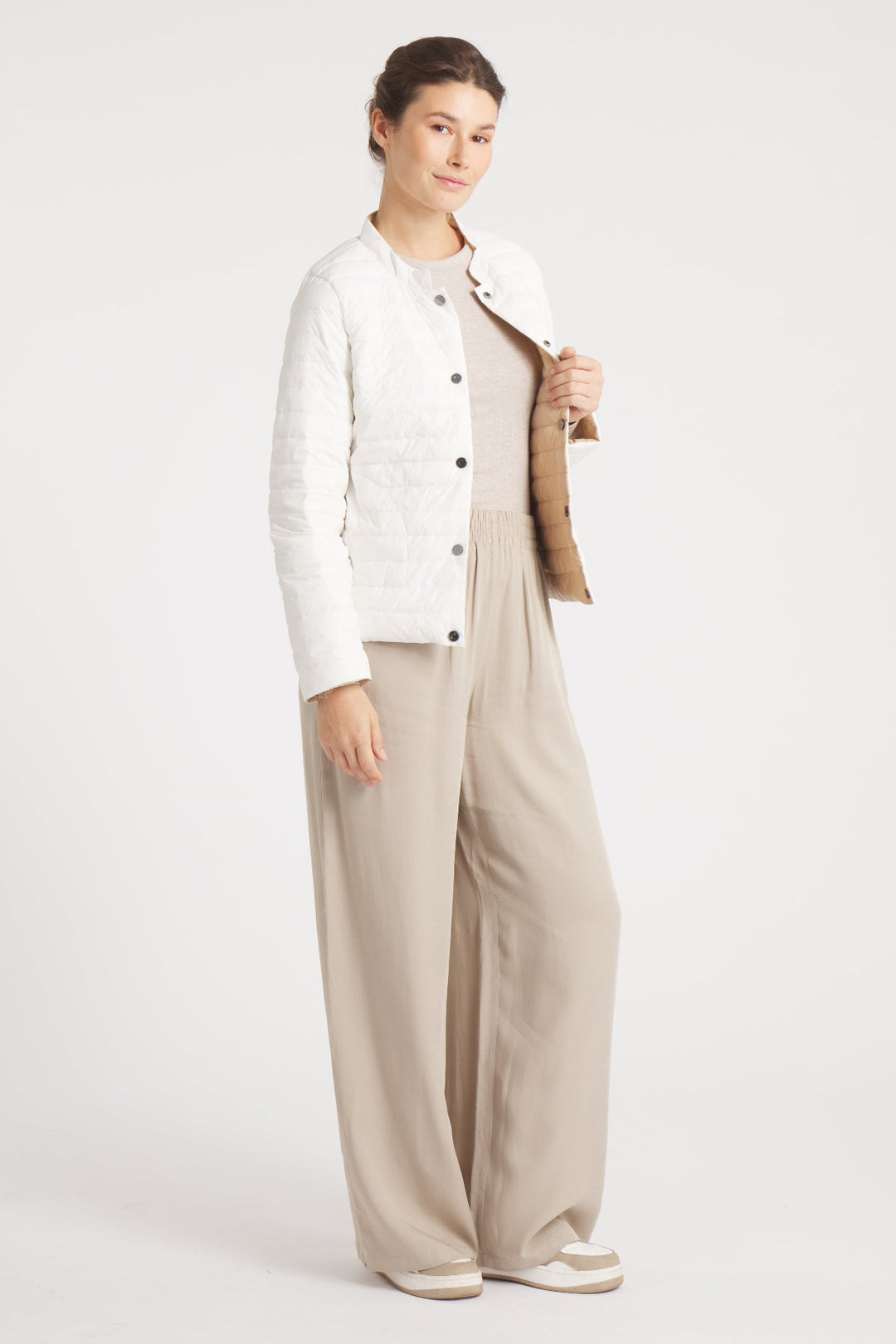 The Leicester in Matte | 2 in 1 Reversible Down Jacket | Camel / Ivory - Cotes of London