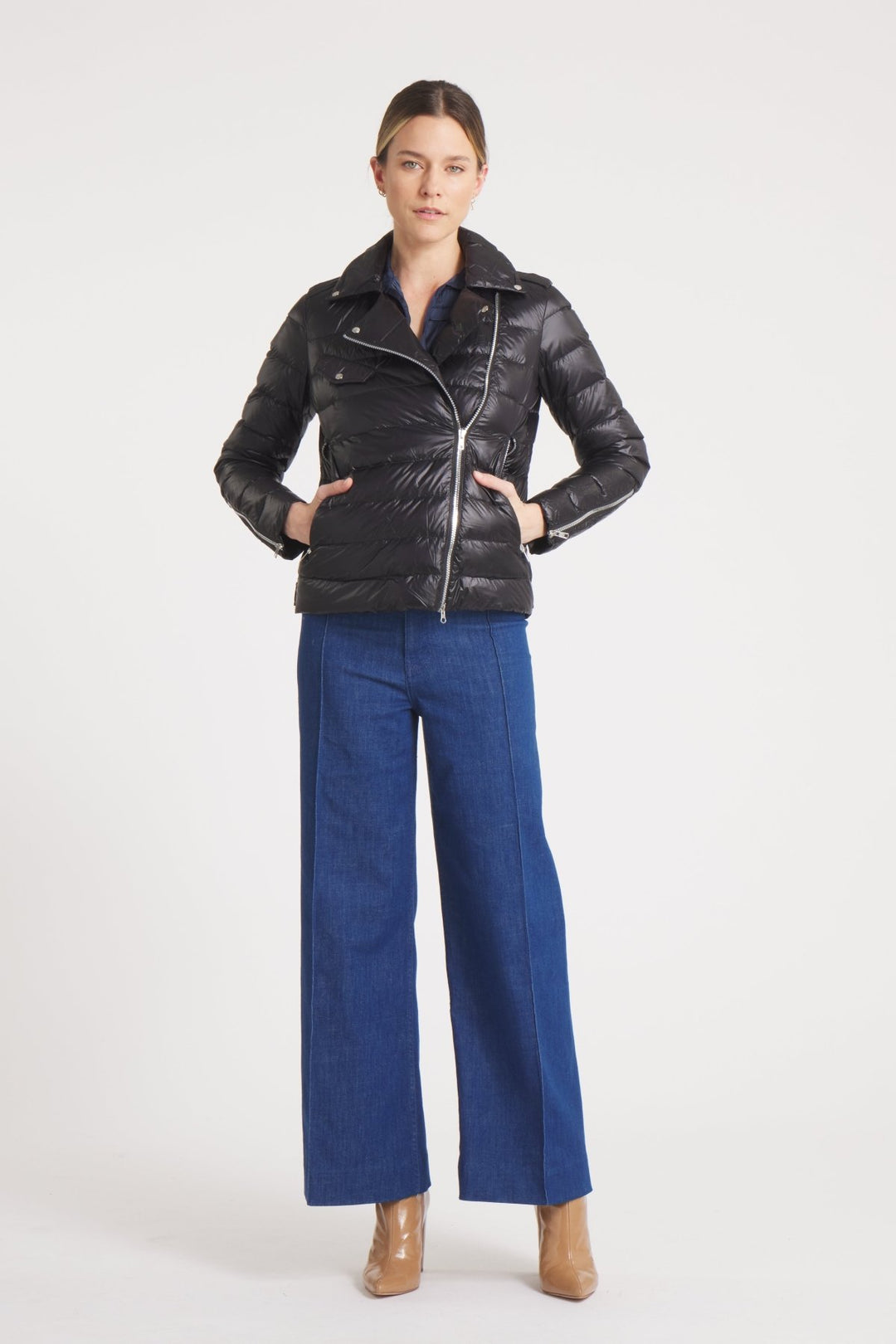 The Silverstone | Down Motorcycle Jacket | Midnight Black - Cotes of London