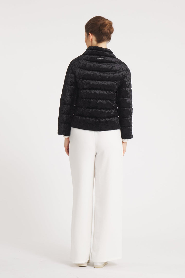The Soho | Velour Down 3/4 Sleeve Jacket | Midnight Black - Cotes of London