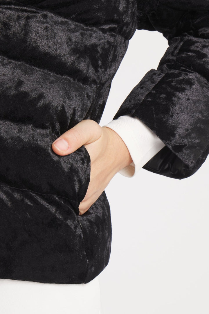 The Soho | Velour Down 3/4 Sleeve Jacket | Midnight Black - Cotes of London