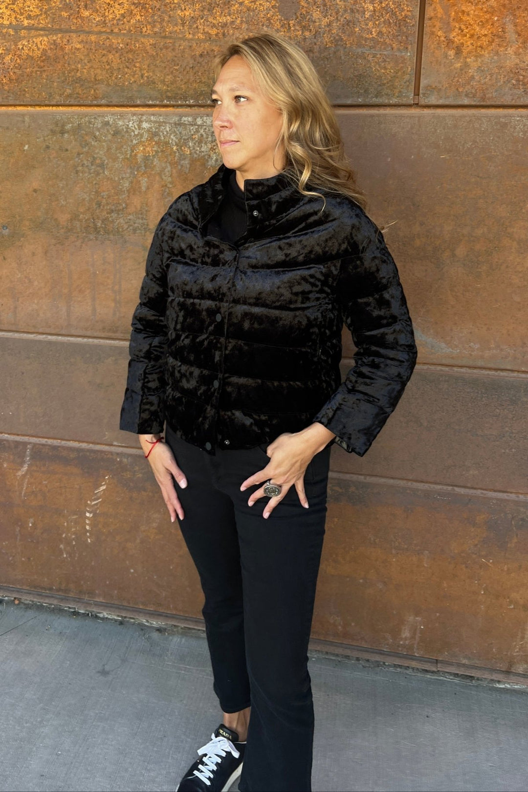 The Soho | Velour Down 3/4 Sleeve Jacket | Midnight Black - Cotes of London