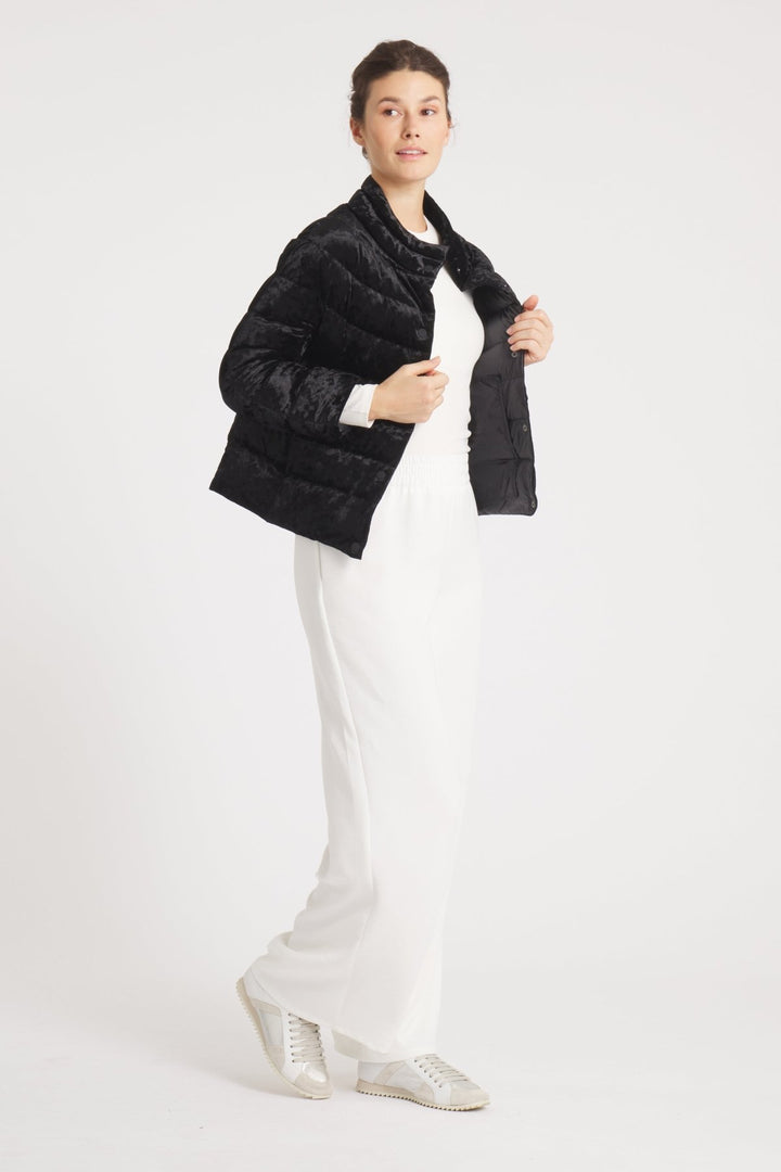 The Soho | Velour Down 3/4 Sleeve Jacket | Midnight Black - Cotes of London
