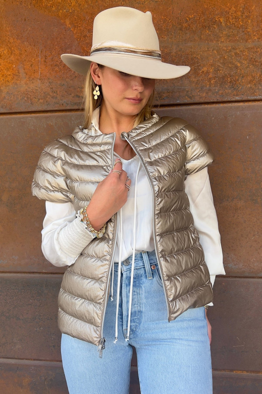 The St Ives | Down Vest Metallic Gold - Cotes of London