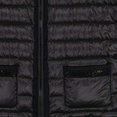 The Mayfair Noir - Cap Sleeve Down Vest with Black Crystal Trim - FINAL SALE