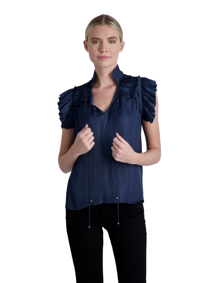 The Kent - Short Sleeve Satin Blouse- Final Sale Cotes of London