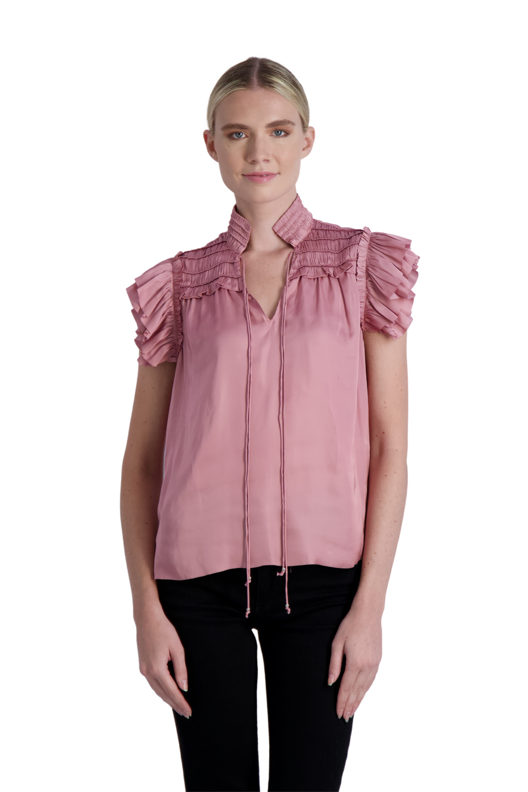 The Kent - Short Sleeve Satin Blouse- Final Sale Cotes of London