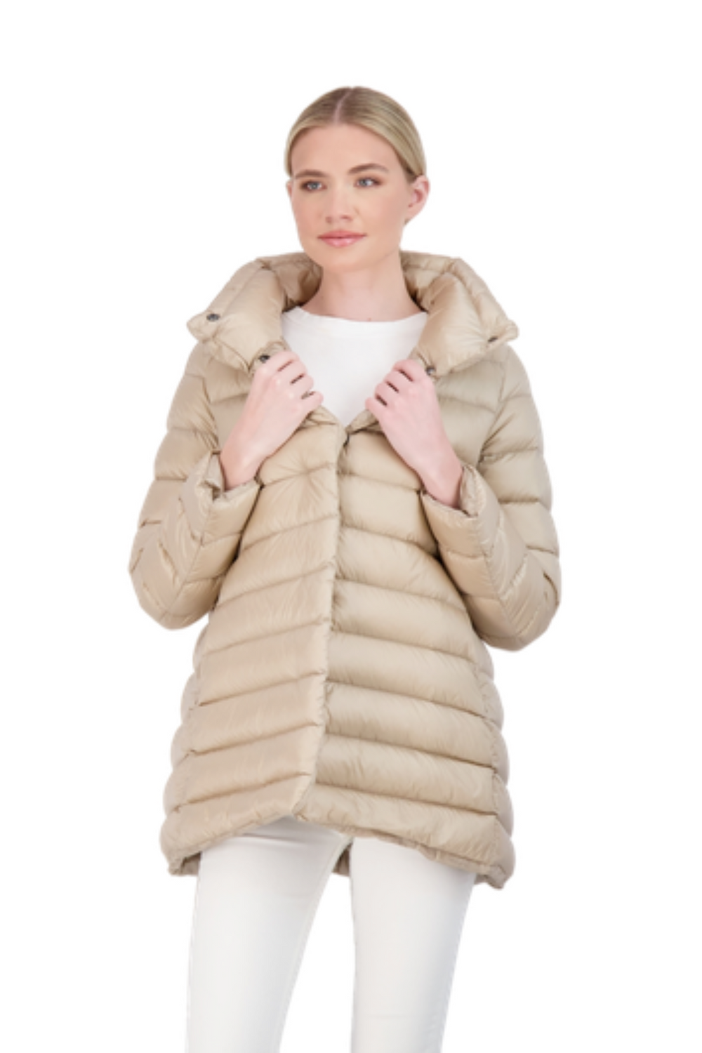 The Chelsea A-frame Down Jacket - WAREHOUSE MOVING SALE- FINAL SALE /No Returns/No Exchanges Cotes of London
#color_taupe