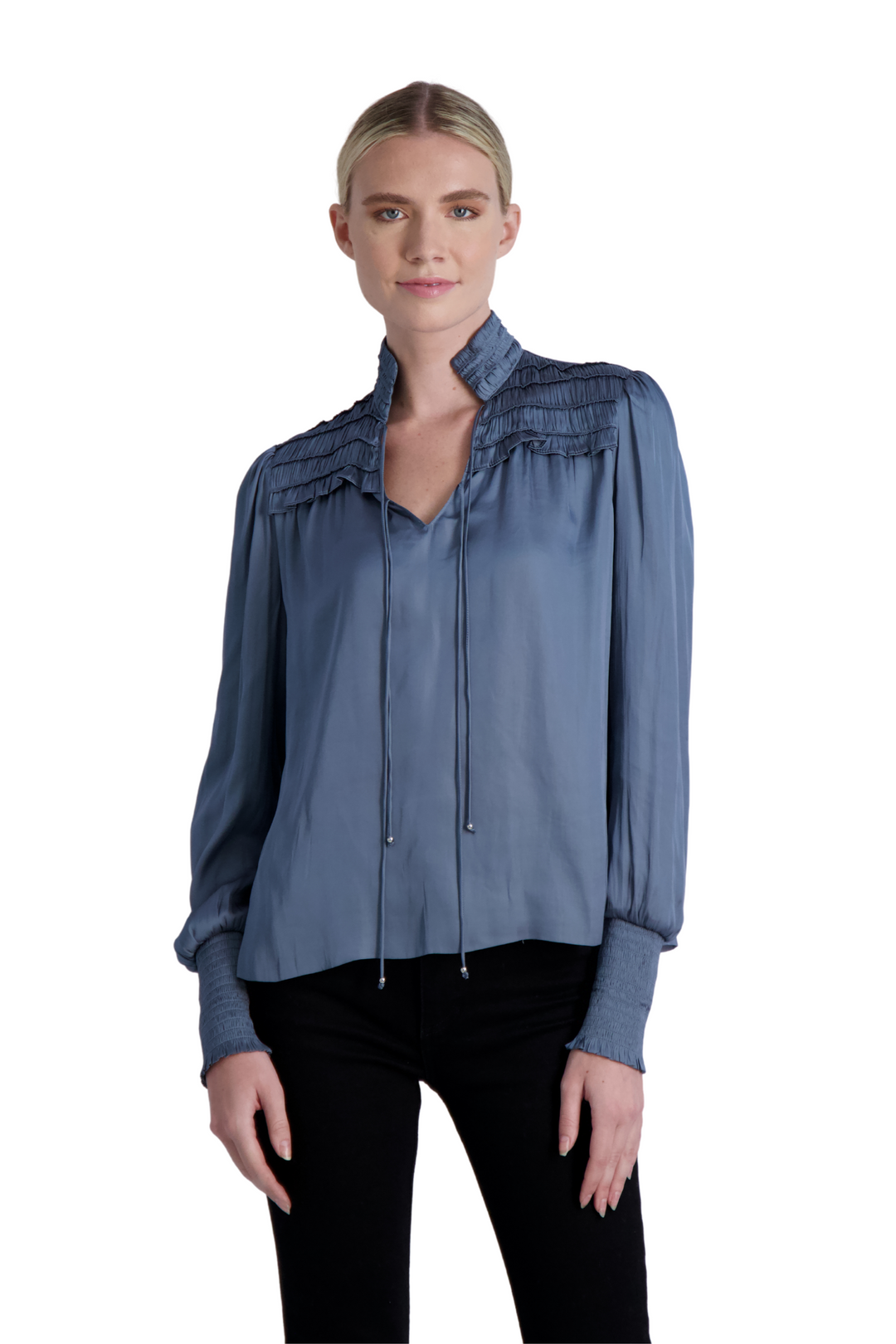 The Claire - Long Sleeve Satin Blouse - Final Sale Cotes of London