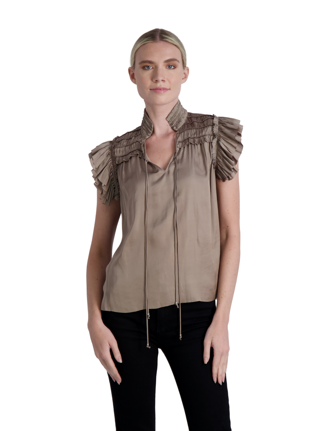 The Kent - Short Sleeve Satin Blouse- Final Sale Cotes of London