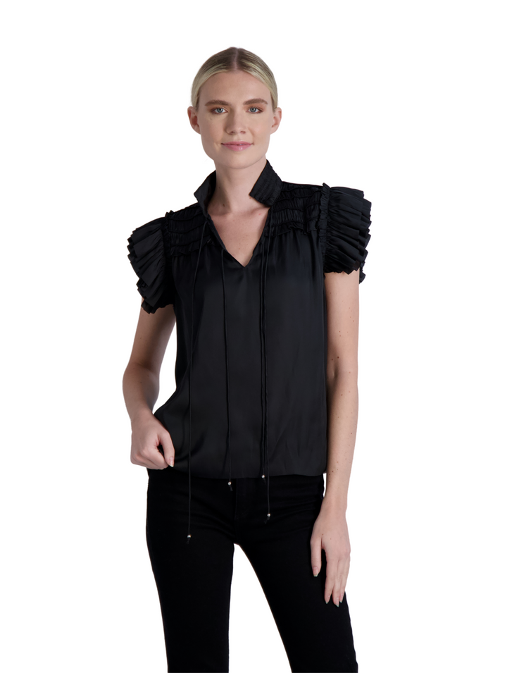 The Kent - Short Sleeve Satin Blouse- Final Sale Cotes of London