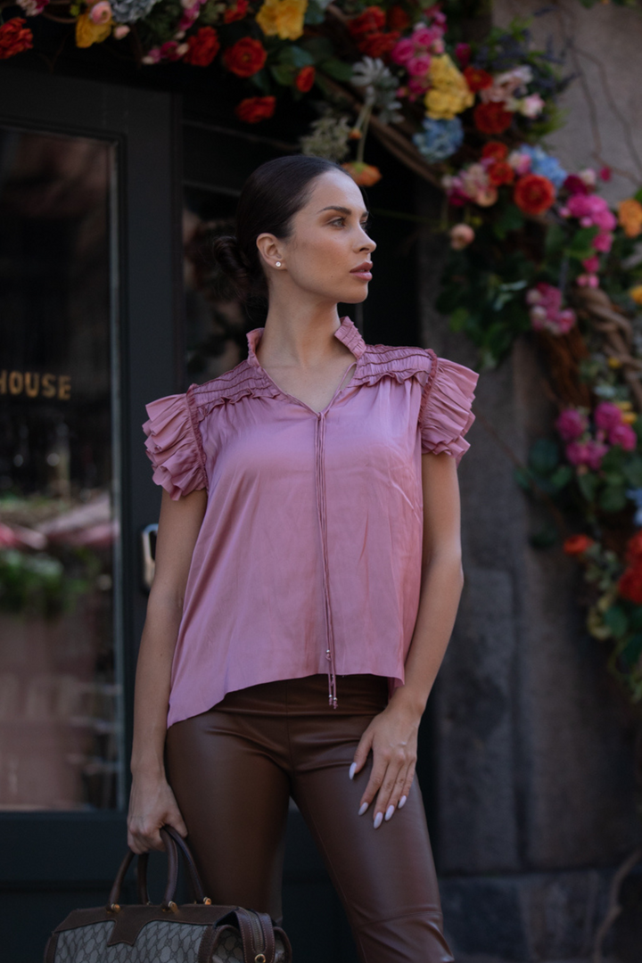 The Kent - Short Sleeve Satin Blouse- Final Sale Cotes of London