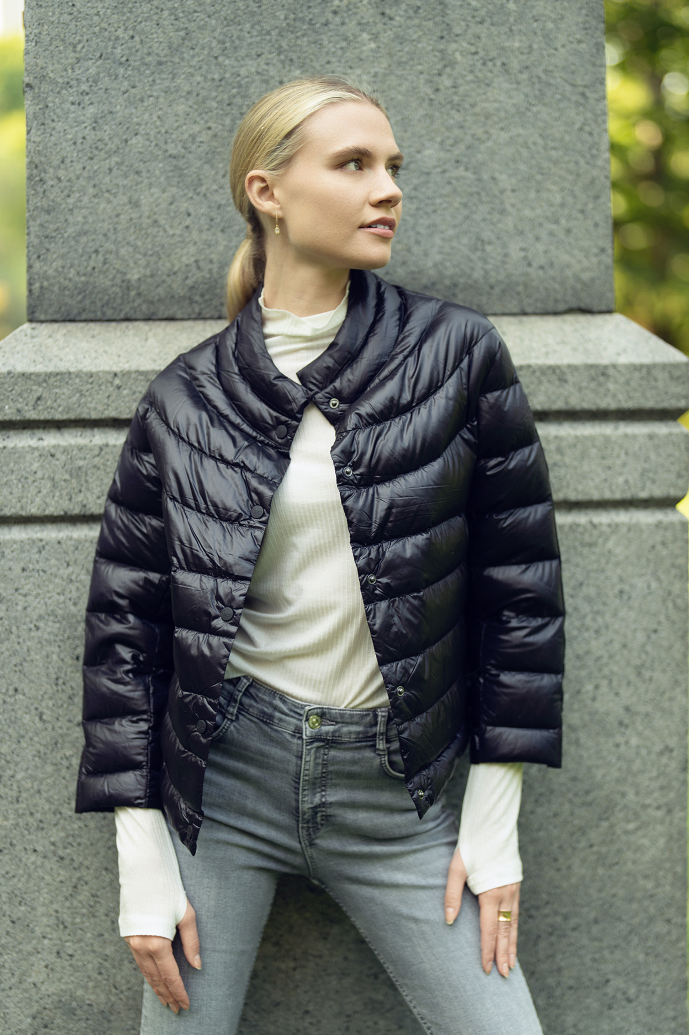 Three quarter length down coat outlet