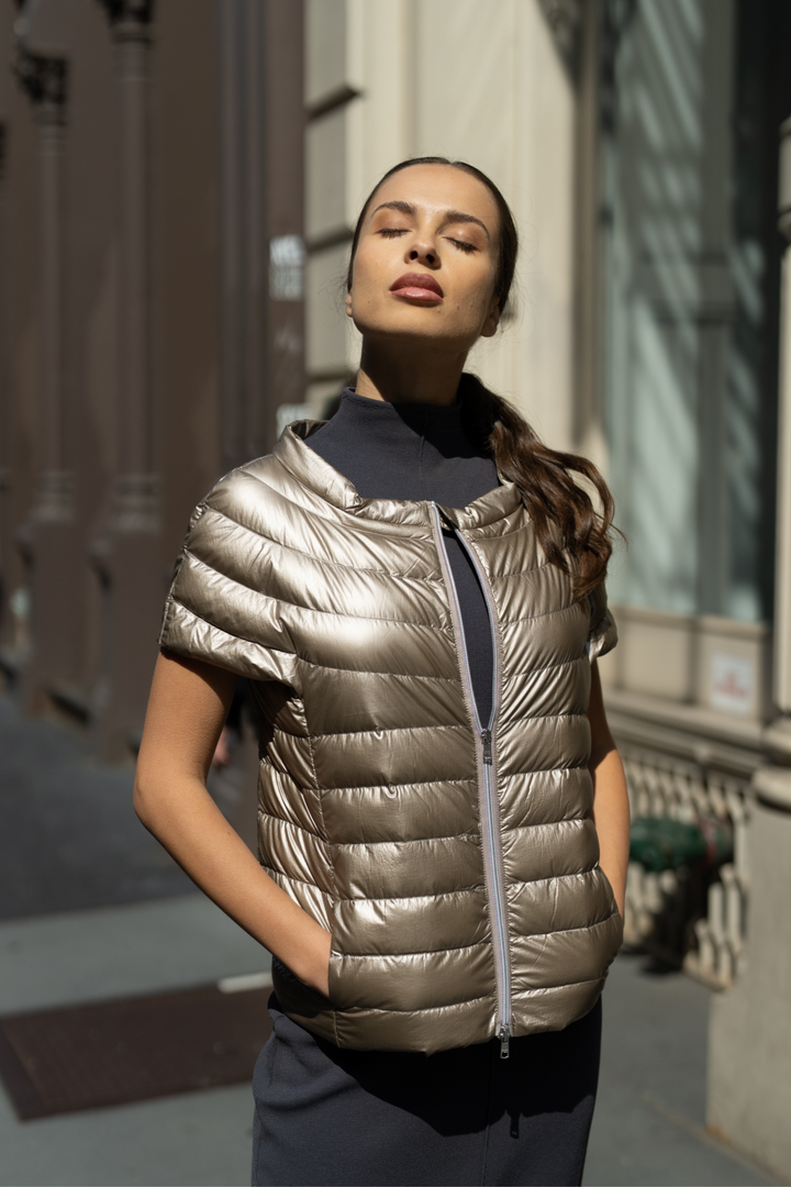 The St Ives Down Vest - Metallic Gold Cotes of London