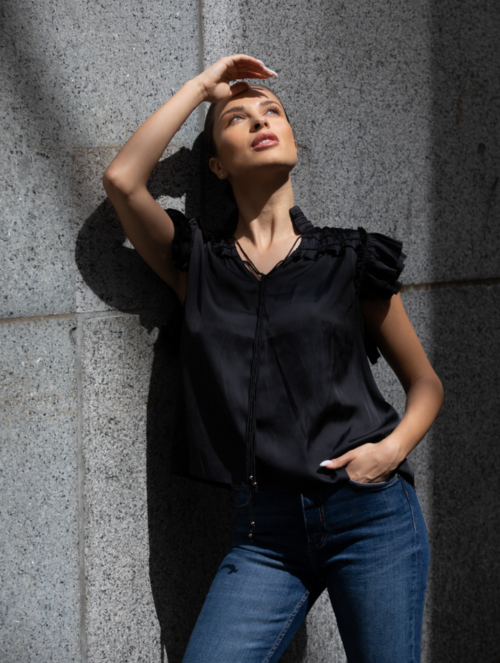 The Kent - Short Sleeve Satin Blouse- Final Sale Cotes of London