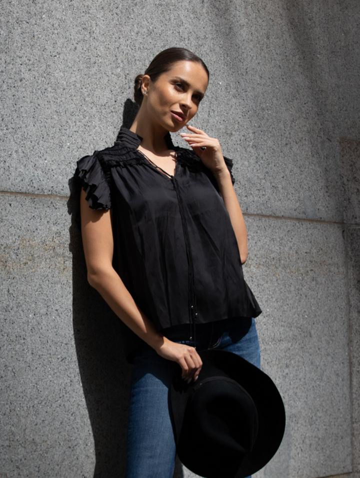 The Kent - Short Sleeve Satin Blouse- Final Sale Cotes of London