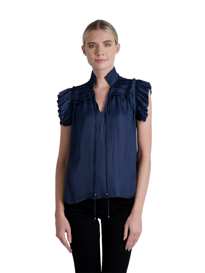 The Kent - Short Sleeve Satin Blouse- Final Sale Cotes of London