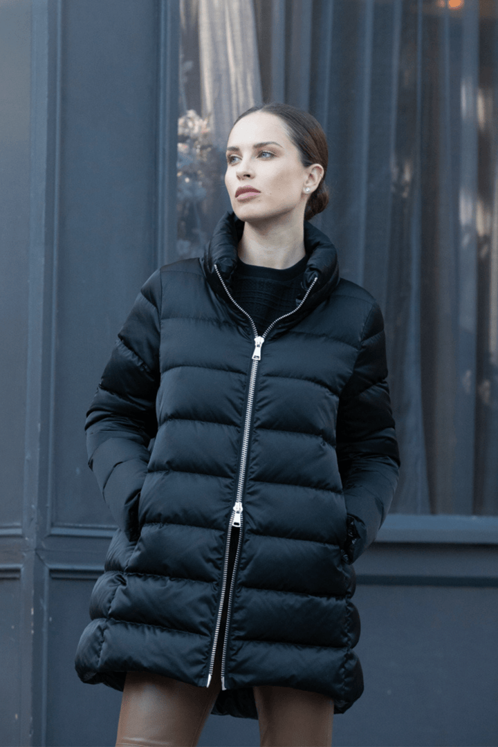The Dorchester | Down Coat with Chunky Zipper | Midnight Black - Cotes of London