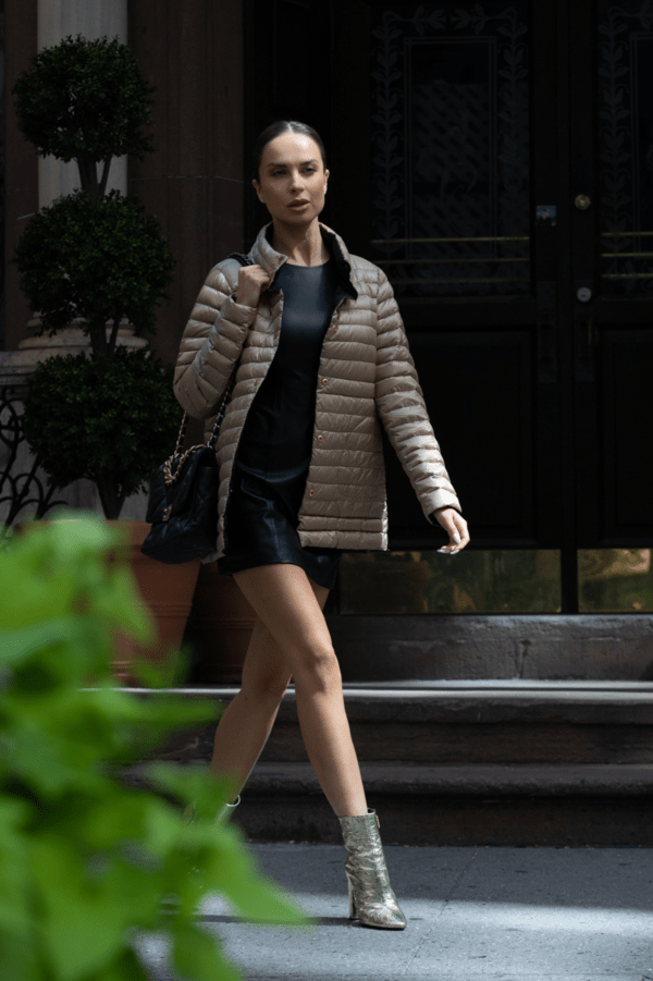 The Knightsbridge | Lightweight 2 in 1 Reversible Down Coat | Matte Black / Metallic Gold - Cotes of London