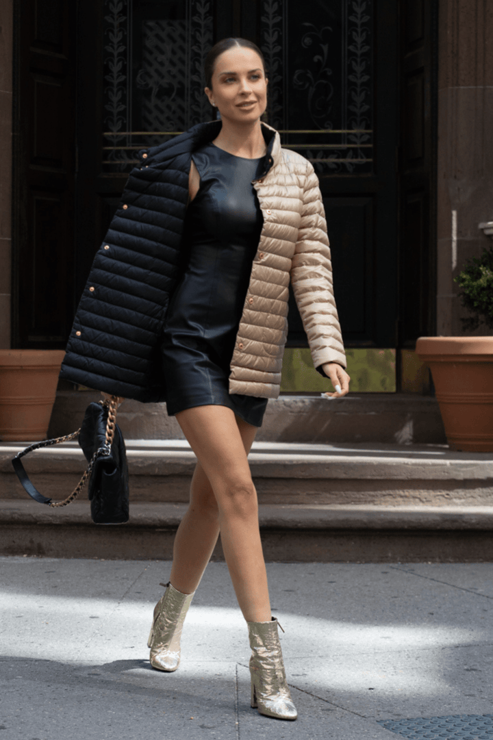 The Knightsbridge | Lightweight 2 in 1 Reversible Down Coat | Matte Black / Taupe - Cotes of London