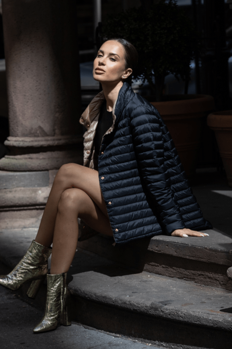 The Knightsbridge | Lightweight 2 in 1 Reversible Down Coat | Matte Black / Taupe - Cotes of London